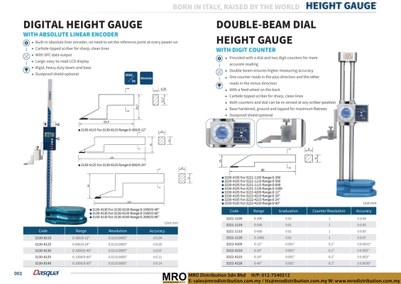 Digital Height Gauge With Absolute Linear Encoder & Double-Beam Dial Height Gauge With Digit Counter