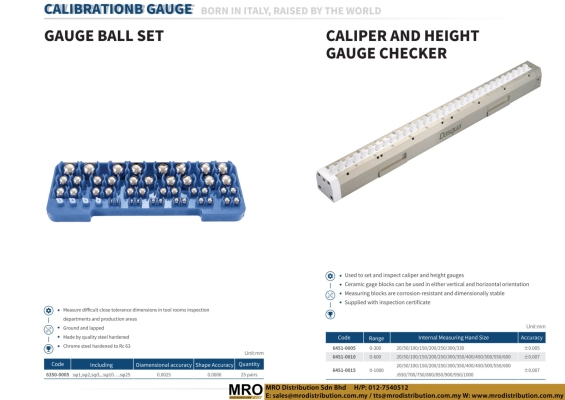 Gauge Ball Set & Caliper and Height Gauge Checker