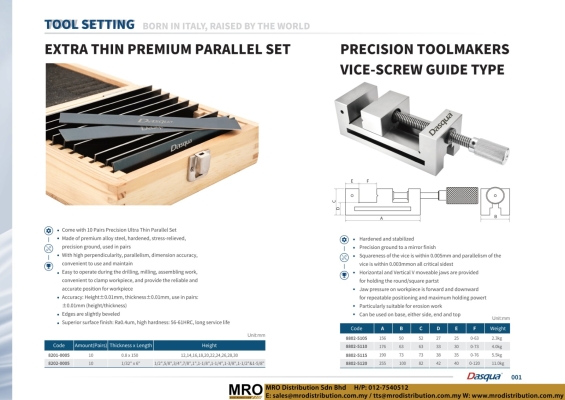 Extra Thin Premium Parallet Set & Precision Toolmakers Vine-Screw Guide Type