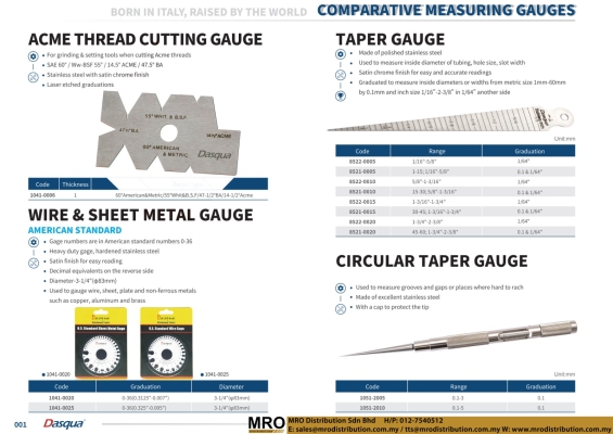 Acme Thread Cutting Gauge & Wire & Sheet Metal Gauge & Taper Gauge & Circular Taper Gauge