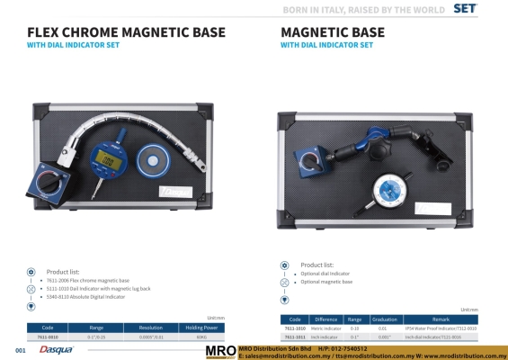 Flex Chrome Magnetic Base With Dial Indicator Set & Magnetic Base With Dial Indicator Set