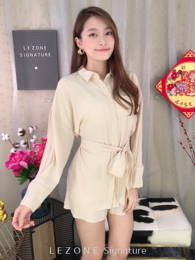 30752 Button Down Long Sleeved Top+ Short Pant 
