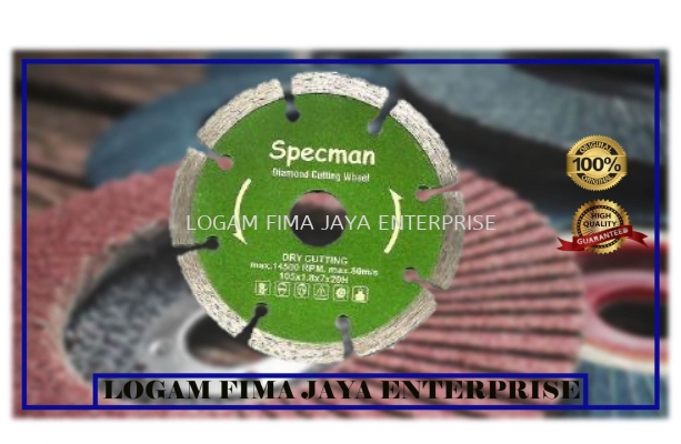 DIAMOND CUTTING WHEEL SPECMAN DRY 4" 105MM 3000