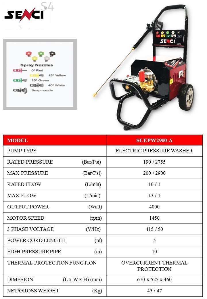 SENCI SCEPW2900-A 415V 200BAR ELECTRIC PRESSURE WASHER
