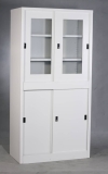 Full height steel cupboard with top glass sliding and bottom steel sliding door Office filing cabinet Steel cabinet