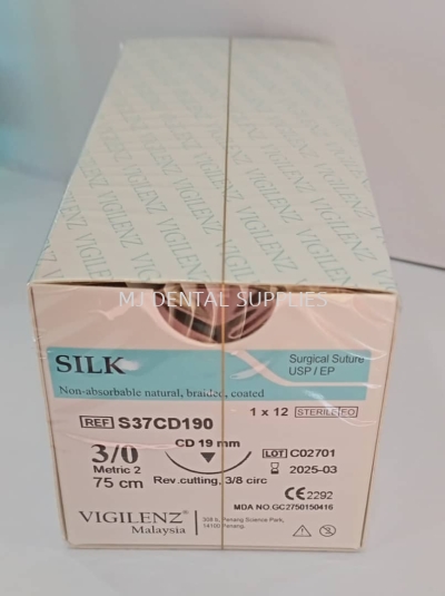 SILK BLACK BRAIDED SUTURE SIZE 3/0 (NON-ABSORBABLE), #S37CD190, VIGILENZ