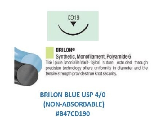 BRILON BLUE USP 4/0 (NON-ABSORBABLE) #B47CD190, VIGILENZ