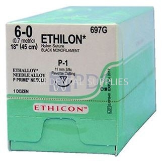 SUTURE ETHILON BLACK MONOFILAMENT, SIZE: 6-0, NYLON SUTURE #697G, J&J