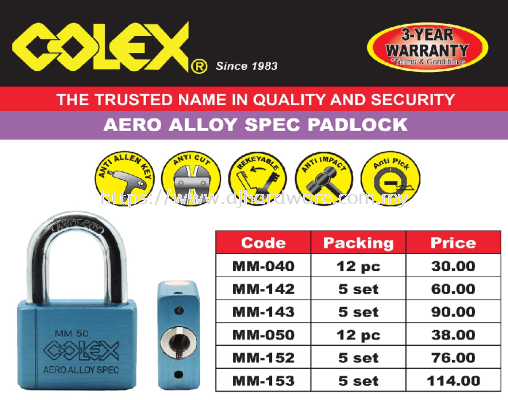 COLEX AERO ALLOY SPEC PADLOCK (WS)