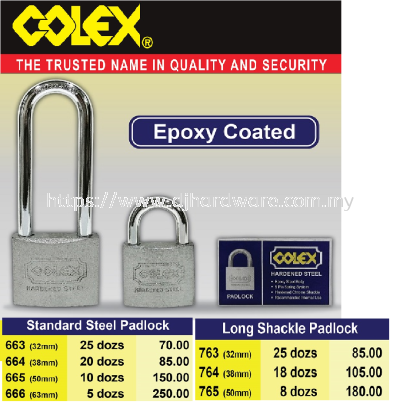 COLEX EPOXY COATED STANDARD STEEL & LONG SHACKLE PADLOCK (WS)