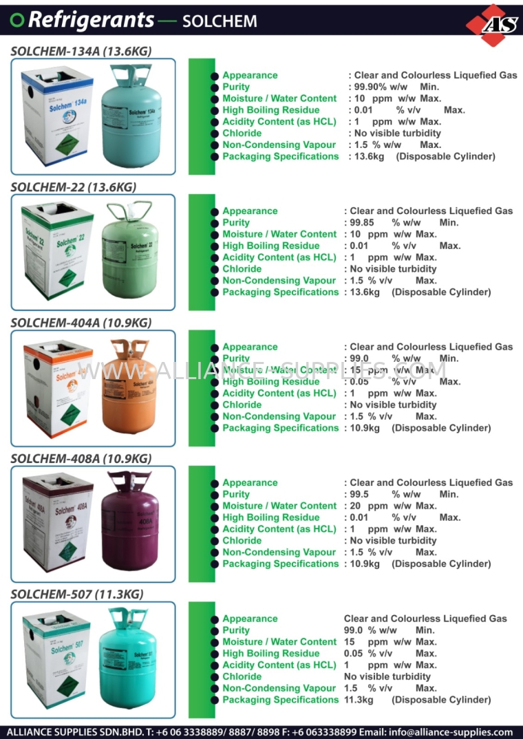 SOLCHEM Refrigerants Refrigerants / Industrial Gases  MRO CONSUMABLES / HARDWARE