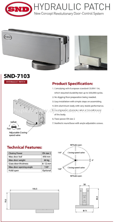 SND HYDRAULIC PATCH NEW CONCEPT REVOLUTIONARY DOOR CONTROL SYSTEM SND 7103 (WS)