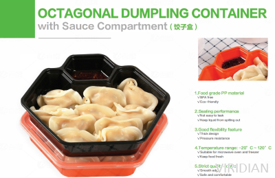 Octagonal Dumpling Container with sauce compartment