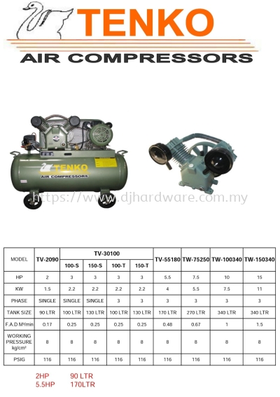 TENKO AIR COMPRESSORS 6 TYPS (TS)