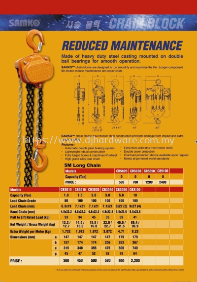 SAMKO Lever Hoist & Chain Block REDUCED MAINTENANCE CB (WS)