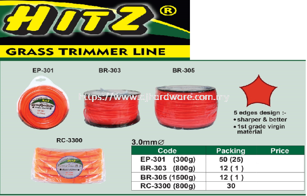 HITZ GRASS TRIMMER LINE EP301 BR303 BR305 RC3300 (WS)