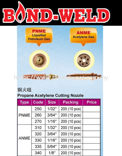 BOND WELD PROPANE ACETYLENE CUTTING NOZZLE (WS)