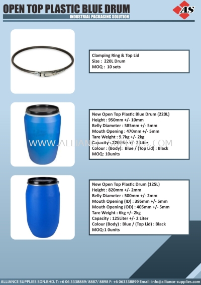 Open Top Plastic Blue Drum