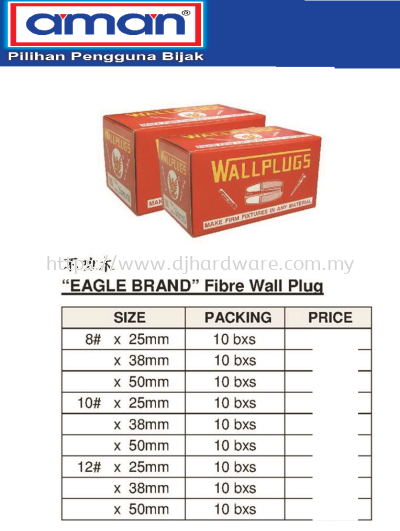 AMAN EAGLE BRAND FIBRE WALL PLUG (WS)