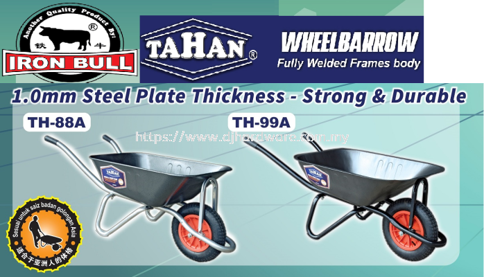 IRON BULL TAHAN WHEELBARROW & HAND TROLLEY FULLY WELDED FRAMES BODY 1.0MM STEEL PLATE THICKNESS STRONG & DURABLE TH99A (WS)