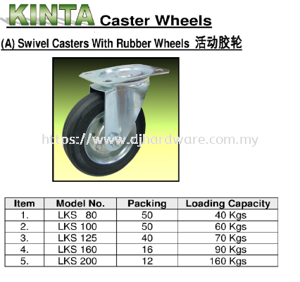 KINTA CASTER WHEEL A SWIVEL CASTERS WITH RUBBER WHEELS (BS)