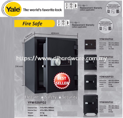YALE THE WORLDS FAVORITE LOCK FIRE SAFE ELEGANT SAFETY SECURITY YFM352FG2 (WS)