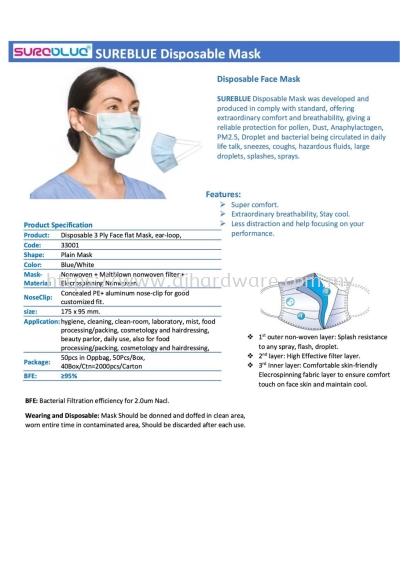 SUREBLUE DISPOSABLE MASK (WS)