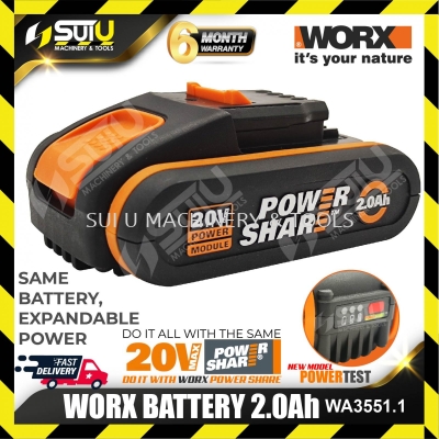 WORX WA3551.1 20V MAX 2.0AH Lithium Battery - With Indicator