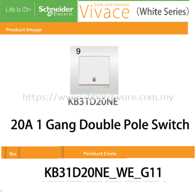 SCHNEIDER ELECTRIC VIVACE WHITE SERIES 20A 1GANG DOUBLE POLE SWITCH  (WS)