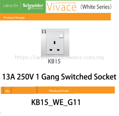 SCHNEIDER ELECTRIC VIVACE WHITE SERIES 13A 250V 1GANG SWITCHED SOCKET (WS)