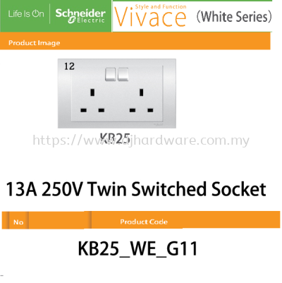 SCHNEIDER ELECTRIC VIVACE WHITE SERIES 13A 250V TWIN SWITCHED SOCKET (WS)