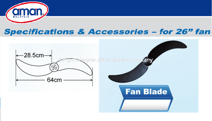 AMAN INDUSTRIAL SPECIFICATIONS & ACCESSORIES FOR 26 FAN BLADE (BS)