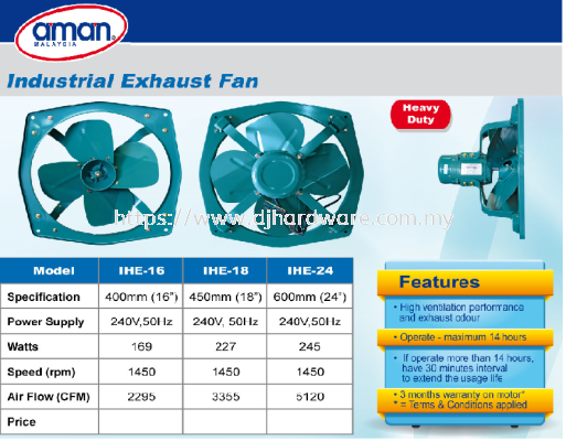 AMAN INDUSTRIAL EXHAUST FAN HEAVY DUTY (BS)