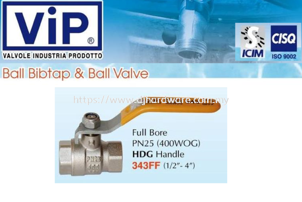 VIP VALVOLE INDUSTRIA PRODOTTO BALL BIBTAP & BALL VALVE BIB FULL BORE 343FF (WS)