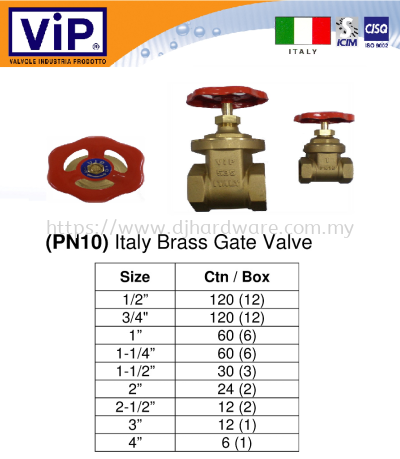 VIP VALVOLE INDUSTRIA PRODOTTO PN10 ITALY BRASS GATE VALVE (WS)