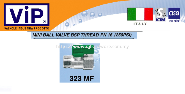 VIP VALVOLE INDUSTRIA PRODOTTO MINI BALL VALVE BSP THREAD PN16 323MF  (WS)