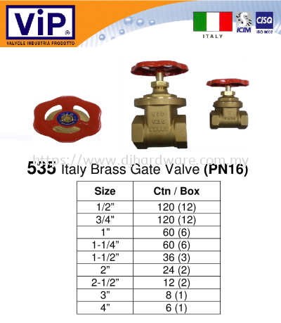 VIP VALVOLE INDUSTRIA PRODOTTO 535 ITALY BRASS GATE VALVE PN16 (WS)