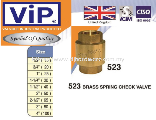 VIP COPPER PIPE FITTING BRASS SPRING CHECK VALVE 523 (WS)