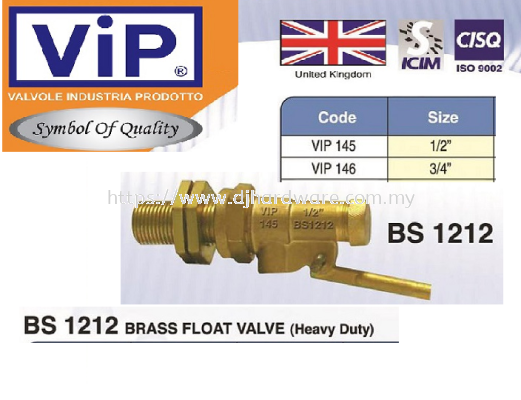 VIP COPPER PIPE FITTING BRASS FLOAT VALVE HEAVY DUTY BS1212 (WS)