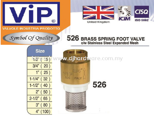 VIP COPPER PIPE FITTING BRASS SPRING FOOT VALVE CW STAINLESS STEEL EXPANDED MESH 526 (WS)