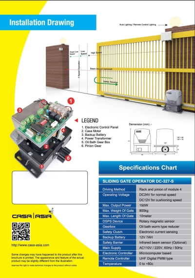 Pintu Pagar Automatik Sistem Sliding Model Casa Asia  DC-327-S 