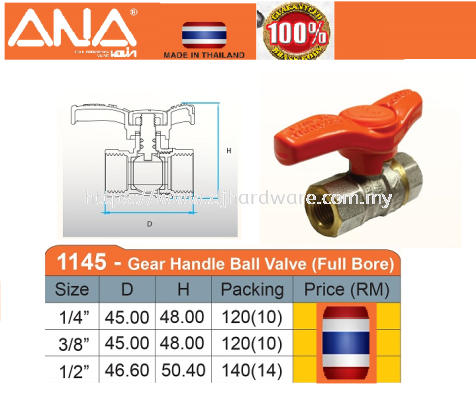 ANA GEAR HANDLE BALL VALVE FULL BORE 1145 (BS)