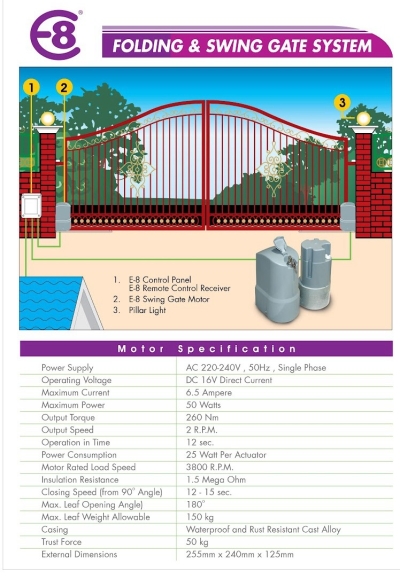 E8 DC Swing Gate System (Above Ground / Pillar Wall) - Model E-5000