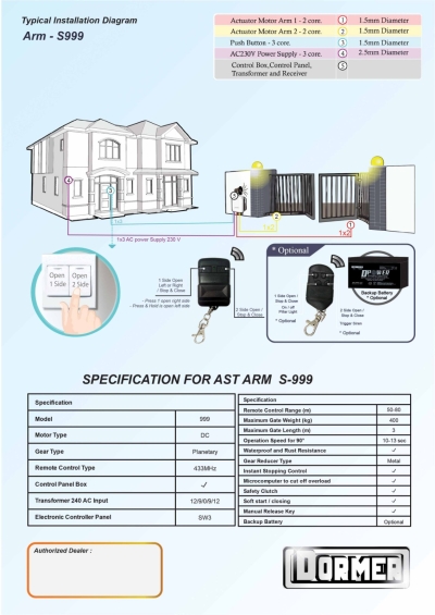 DORMER S-999 ARM Sistem Pintu Pagar Automatik Arm