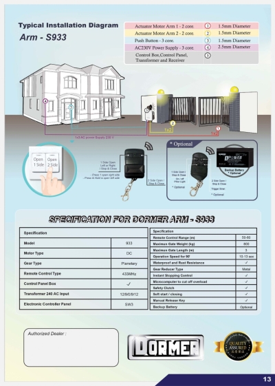 DORMER Arm S-933  Autogate System