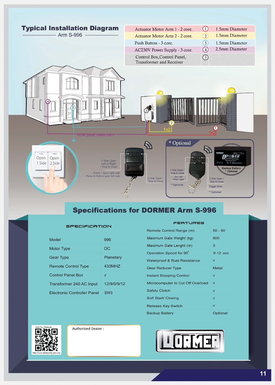 DORMER Arm S-996 Autogate System DORMER Arm S-996 Autogate System DORMER Autogate System Arm Auto Gate System Catalog & Brochure
