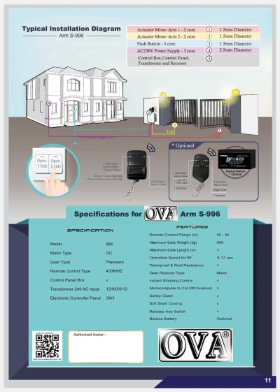 OVA S- 996 Sistem Pintu Pagar Automatik Arm