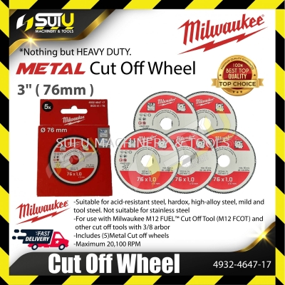 MILWAUKEE 4932-4647-17 5PCS 3" / 76MM Metal Cut Off Wheel