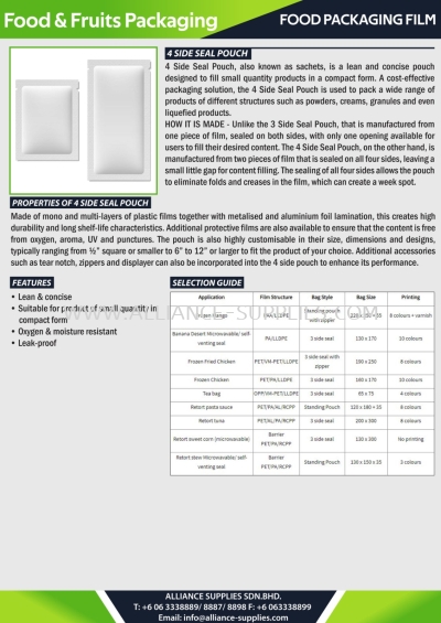 Food Packaging Film - 4 Side Seal Pouch
