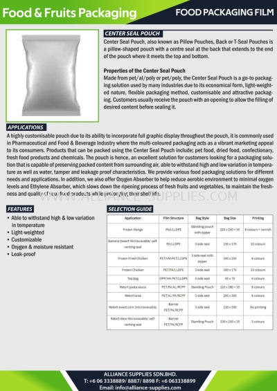 Food Packaging Film - Center Seal Pouch
